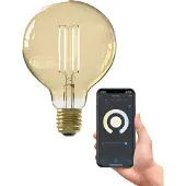 Calex Smart LED Lampe, E27, G95, Gold Filament, warmweißes Licht, dimmbar, WLAN App- & Sprachsteuerung