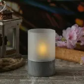 MARELIDA LED Solar Windlicht - matt satiniertes Glas - flackernd - Lichtsensor - H: 12,5cm - für Außen - grau