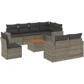 vidaXL 9-tlg. Garten-Sofagarnitur mit Kissen Grau Poly Rattan
