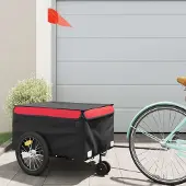 vidaXL Möbel Fahrradanhänger Schwarz und Rot 45 kg Eisen - Fahrradanhänger &15443