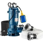 Wiltec Schmutzwasserpumpe 1500W 36000l/h mit Schwimmerschalter max. Förderhöhe 10m mit 20m Schlauch