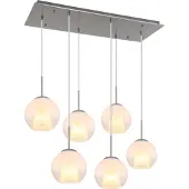 Globo Lighting Hängeleuchte Metall Nickel matt, Metall verchromt, Glaskugeln opal, klar verlaufend, Glaskristalle klar, Kabel PVC transparent, LxBxH: 900x380x1200mm, exkl. 6x E27 40W 230V