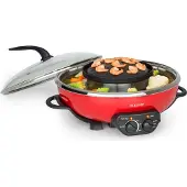 Klarstein Szechuan - Hot Pot und Grillplatte, Hot Pot Topf Volumen: 5 Liter, Hot Pot Grill 1350 Watt / 38 cm Ø, Grillplatte: 600 Watt / 22 cm Ø, Heizelement aus Aluminium, rot