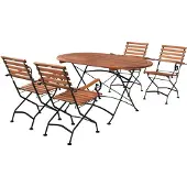 Merxx Gartenmöbel Set 5tlg., 4 Klappsessel, Klapptisch 140 x 90 cm - Flachstahl mit Eukalyptus