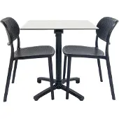 Restootab Weißer klappbarer Tisch + 2 Stühle für die Terrasse