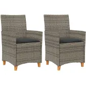 vidaXL Gartenstühle mit Kissen 2 Stk. Grau Poly Rattan Massivholz