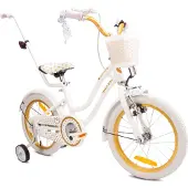 Sun baby Heart Bike Kinderfahrrad für Mädchen 16 Zoll, ab 4 Jahre, mit Stützrädern, abnehmbarer Schubstange, Korb, Klingel, Rücktrittbremse & V-Brake