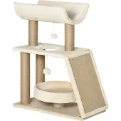 PawHut Katzen Kratzbaum Klein, 76 cm Katzenbaum mit Spielball, Sitzplatz, Indoor Kletterturm mit Bett, Kratzbrett, Kratzmöbel für Katzen bis 5 kg, Hel