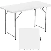 Vevor Klapptisch Buffettisch tragbarer Allzwecktisch 122 cm, rechteckiger Kunststofftisch mit verstellbarer Höhe & integriertem Griff, Gartentisch Campingtisch für Partys Picknick Camping, weiß