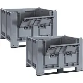 BRB-Lagertechnik 2x Palettenbox mit Kommissionierklappe und 2 Kufen, lebensmittelecht, LxBxH 1200x800x850 mm