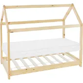 ML-Design Kinderbett 80x160 cm mit Matratze, Dach und Lattenrost, Natur, Hausbett aus Kiefernholz Bodenbett Holzbett