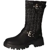 Mustang Damen Stiefelette wadenhoch mit Strickeinsatz und Zierschnallen 1469-506, Größe:37 EU, Farbe:Schwarz