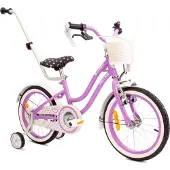 Sun baby Heart Bike Kinderfahrrad für Mädchen 16 Zoll, ab 4 Jahre, mit Stützrädern, abnehmbarer Schubstange, Korb, Klingel, Rücktrittbremse & V-Brake