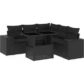 vidaXL 6-tlg. Garten-Sofagarnitur mit Kissen Schwarz Poly Rattan