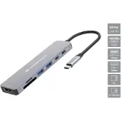 Conceptronic DONN28G 7-in-1 USB 3.2 Gen 1 Dockingstation, 4K60Hz HDMI, USB-A 5Gbps x 2, USB-C 5Gbps, SD, TF/MicroSD, 100W USB PD