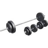 Gorilla Sports Langhantel Set 60 kg – 170 cm Langhantelstange, 2 Kurzhanteln & Hantelscheiben 30 mm mit Sternverschlüssen – Fitness & Krafttraining