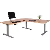 Mendler Eck-Schreibtisch HWC-D40, Computertisch elektrisch höhenverstellbar 178x178cm 84kg MVG hellbraun, grau