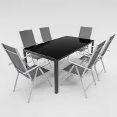 Linder Exclusiv GmbH 7-tlg. Gartenmöbel Set Tisch Stuhl Glasplatte Alu Klappsessel 7-fach verstellbar
