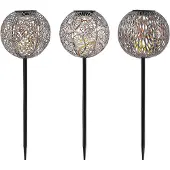 LINDBY LED-Solarlampen Vilani, 3er-Set, 54cm, Erdspieß, IP44 Vilani, alu / grau / zink, Metall, Marokkanisch / Orientalisch, Solarleuchte