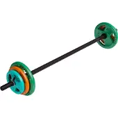 Gorilla Sports Langhantel Set 20 kg - Aerobic, 130 cm, mit 6 Hantelscheiben, 2x1,25 kg, 2x2,5 kg, 2x5 kg Gewichte, 30mm, Gusseisen gummiert, Federverschlüsse - Hantelset, Pump Set, Langhantelset