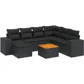 vidaXL 8-tlg. Garten-Sofagarnitur mit Kissen Schwarz Poly Rattan