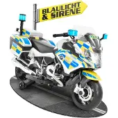 HECHT Kinder Motorrad | BMW R1200RT Polizei | bis 6km/h | 35W | mit Stützräder | Koffer | Radio | Blaulicht | Sirene