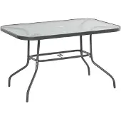 Outsunny Gartentisch Balkontisch Garten Beistelltisch mit Sonnenschirmloch gehärtetes Glas Metall 84B-376V01