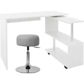 ML-Design Schreibtisch L-förmiger mit Sitzhocker, 150x88x75 cm, Weiß, aus MDF