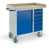 ROLLCART Montagewagen mit Holzrand, 6 Schubladen und Stahlschrank
