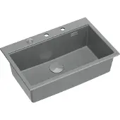 Quadron Spülbecken 1-Becken Spüle | Größe: 76 x 50 x 23,5 cm | MARC 110 | Granitspüle aus GraniteQ mit Siphon + Spender + Platte | Grau/Stahl
