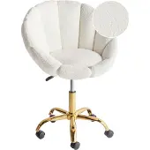 Beliani Bürostuhl Weiß Bouclé Höhenverstellbar Drehbar Bremsbare Rollen Muschelform ohne Armlehnen Modern Drehstuhl Büro Arbeitszimmer Home-Office