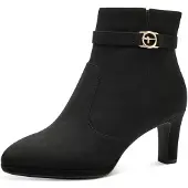 Tamaris Stiefelette , Damen, Gr. 41, Synthetik Textil, schwarz, Veloursleder, unifarben, Basic, Schuhe Stiefelette, Trichterabsatz, Abendschuh mit elegantem Zierriemchen mit Logoemblem, Topseller