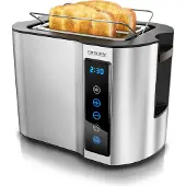 Arendo - Toaster 2 Scheiben Edelstahl Touchpanel - 800 W – Doppelwandgehäuse – Integrierter Brötchenaufsatz – 7 Bräunungsgrade – Brotscheibenzentrierung – Restzeitanzeige – Memoryfunktion - Silber