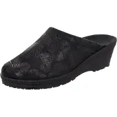 Rohde Damen Pantoffel aus Microvelour bedruckt mit Blattmuster stadt-50 2450, Größe:38 EU, Farbe:Schwarz