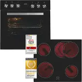 Exquisit Einbauherdset EHE157-UBZ-020-Set schwarz | 59 l Garraumvolumen | 7 Backprogramme | Kochfeld mit Rahmen | Grill | Umluft | Energieklasse A
