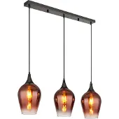 Globo Lighting Hängeleuchte Metall schwarz-chrom, Glas rot, klar verlaufend, Kabel Textil schwarz, Höhe kürzbar, LxBxH: 830x180x1200mm, exkl. 3x E27 60W 230V