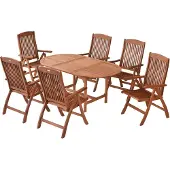 Merxx Gartenmöbelset Maracaibo 7tlg., 6 Klappsessel, 1 Ausziehtisch 120 (170) x 100 cm - Eukalyptus