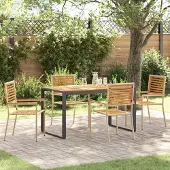 vidaXL 5-teiliges Garten Esszimmer Set Beige Poly Rattan Akazie, Gartenstühle DesignMöbel Neu