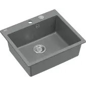Quadron Spülbecken 1-Becken Spüle | Größe: 57 x 50 x 22 cm | MORGAN 110 | Unterbauspüle Granitspüle aus GraniteQ mit Siphon | Grau & Stahl