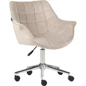 Beliani Bürostuhl Beige Samt Gepolstert Gesteppt Höhenverstellbar Drehbar Bremsbare Rollen mit Armlehnen Modern Drehstuhl Büro Arbeitszimmer