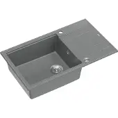 Quadron Spülbecken 1-Becken Spüle | Größe: 86 x 50 x 21 cm | EVAN 136 | Küchenspüle Granitspüle aus GraniteQ mit Siphon | Grau & Stahl