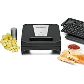Rommelsbacher Multi Toast & Grill SWG 700 Max, 3 antihaftbeschichtete Platten-Sets für Waffeln, Sandwich Toasts, Gegrilltes, flexibles Scharnier, 700 Watt