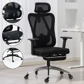 Ambiness Bürostuhl Schreibtischstuhl | verstellbare Armlehnen & Kopfteil | Ergonomisch | stufenlos verstellbare Lendenstütze | inkl. 2 Rollensets | bis 150kg | BackPro Polster-Chrome