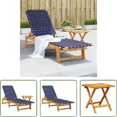 The Living Store Sonnenliege mit Tisch Dunkelblau Massivholz Akazie und Stoff