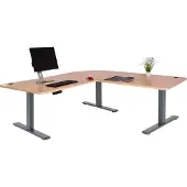 Mendler Eck-Schreibtisch MCW-D40, Computertisch elektrisch höhenverstellbar 178x178cm 84kg MVG hellbraun, anthrazit-grau