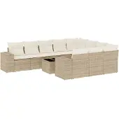 vidaXL 11-tlg. Garten-Sofagarnitur mit Kissen Beige Poly Rattan