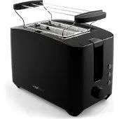Clatronic kompakter Toaster 2 Scheiben | Toaster mit Auftau-/Aufwärm-/Schnellstoppfunktion | Toaster mit Brötchenaufsatz | Toaster schwarz | TA 3801
