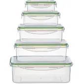 King 5tlg. Kunststoffbehälter-Aufbewahrungs-Set GRÜN / 5x rechteckige Boxen mit luftdichten Klappverschluß / Größen ca. 240, 500, 1000, 1500, 2500 ml / Farbe: GRÜN - Durchsichtig