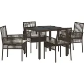 vidaXL Möbel 5-teiliges Garten-Esszimmer-Set mit Kissen aus braunem Poly-Rattan - Gartenstühle 3334864
