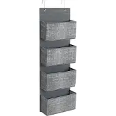 Songmics Hängeorganizer, Hängeaufbewahrung, Hängeregal mit 4 Taschen, für die Tür, Schlafzimmer, Büro, Kleiderschrank, 33,5 x 12 x 100 cm, grau meliert RDH004G11